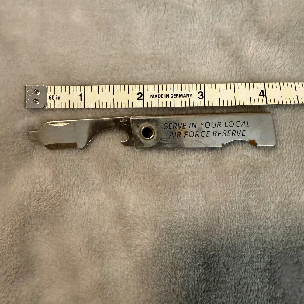 Vintage USAF Air Force Reserve Metal Can & Bottle Opener‎ Keychain Tool 1970s